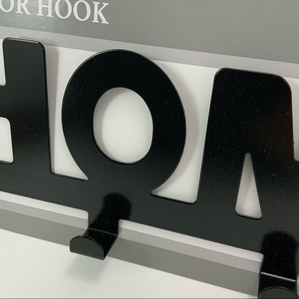 Over The Door Hook Rack 4 Hooks Black Matte Finish Metal “HOME” - Picture 3 of 13